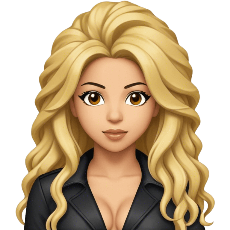 Cinematic Realistic portrait of Shakira, shown as a dynamic pop icon with expressive features and detailed modern attire, illuminated by vibrant, energetic lighting that highlights her global influence emoji