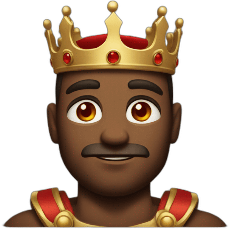 A muscular man wearing a crown with red eyes emoji