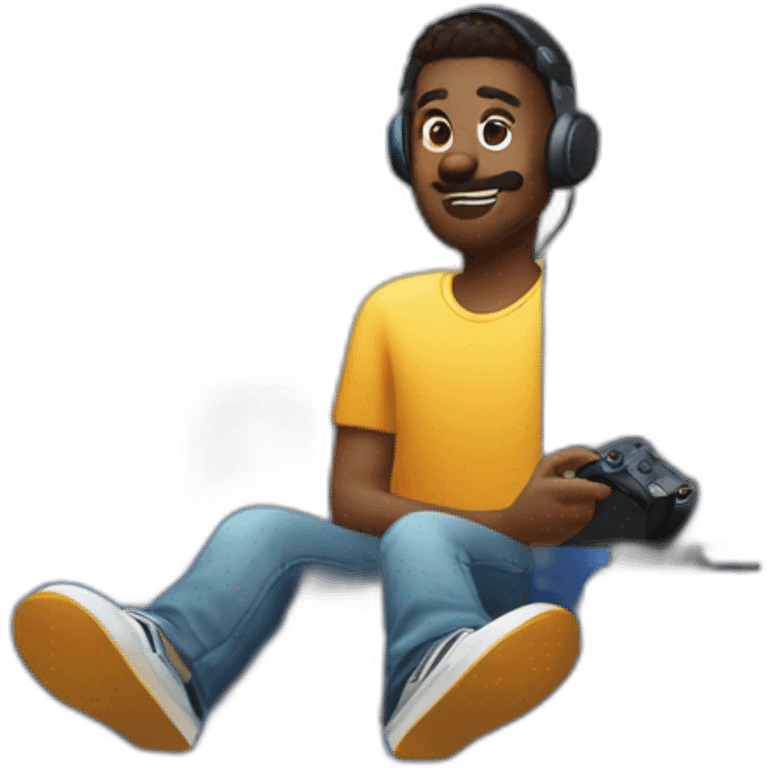 Homme qui joue au pc avec manette ps5 emoji