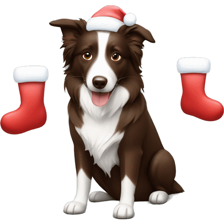 Brown border collie with Santa  emoji