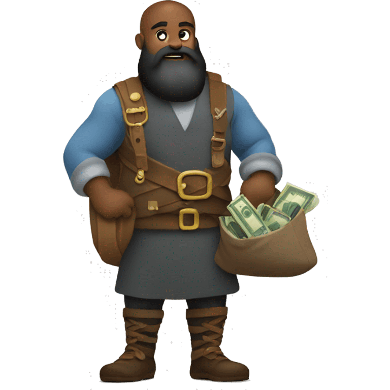 Viking black beard carrying overloaded bag with money emoji