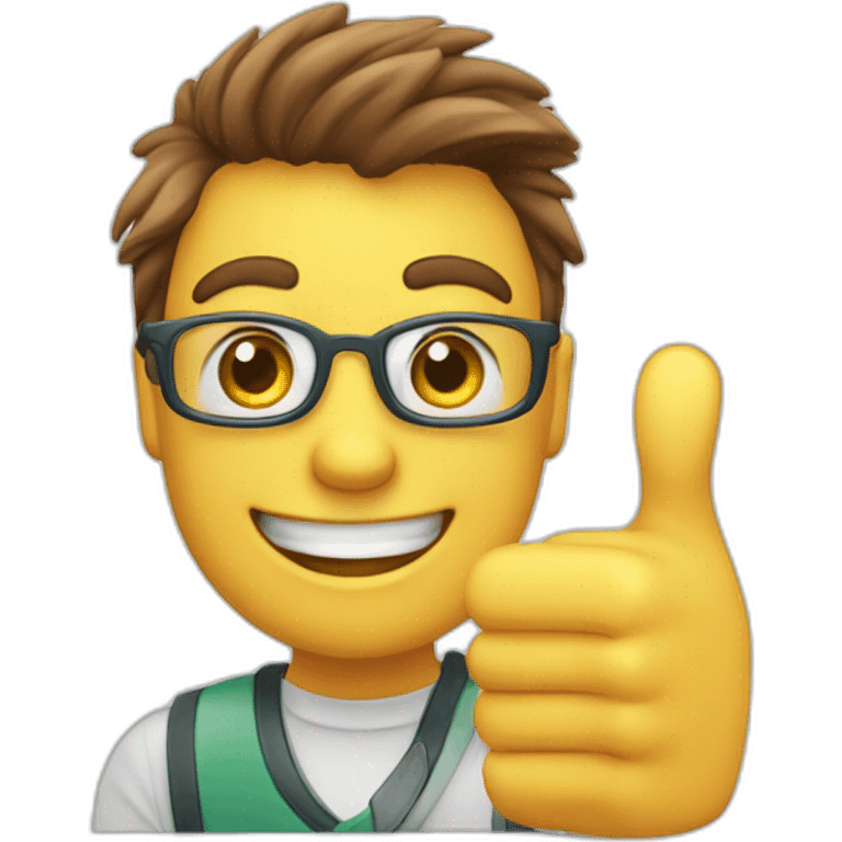 a cheerful student giving a thumbs up to an progress chart emoji