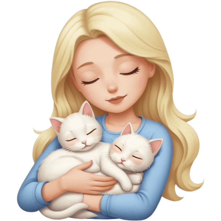 White kitty sleeping on blonde white girl's lap emoji