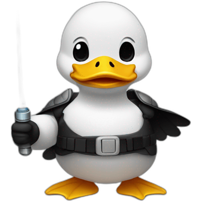 general body building white duck in black holding a light saber emoji