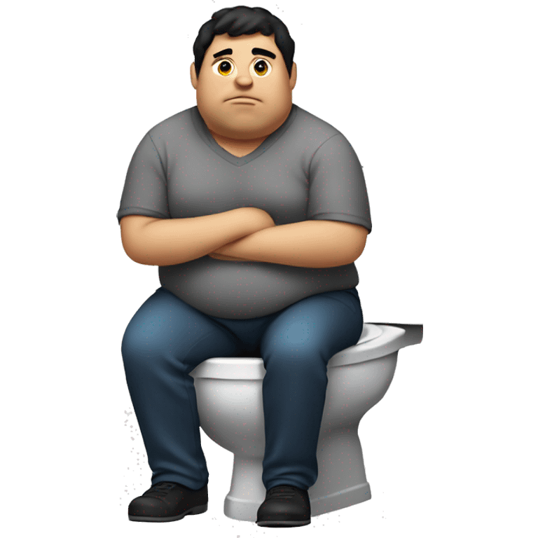 Fat man with black hair sitting on toilet  emoji