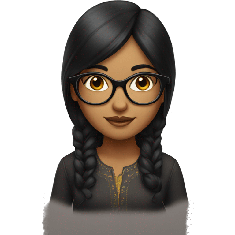 indian girl with black cury hair and round specs emoji