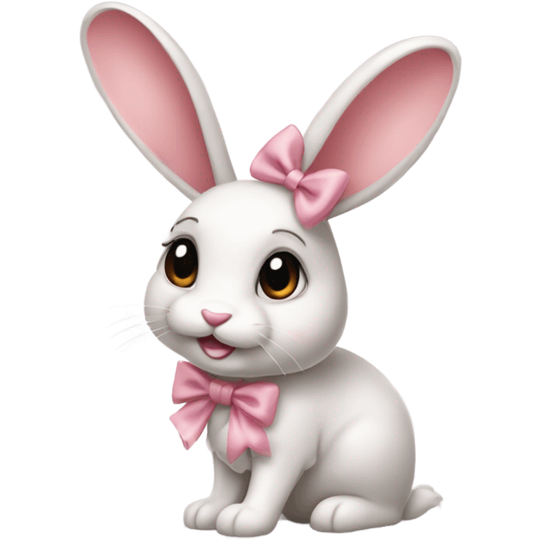 a coquette bunny with a soft pink bow on its head emoji