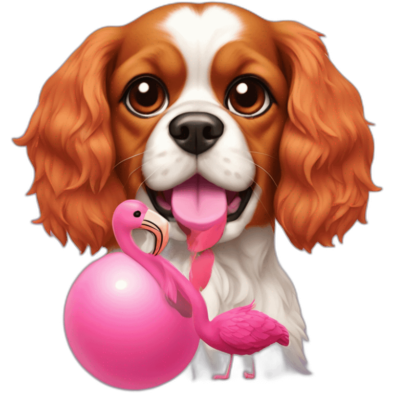 cavalier king charles dog with a flamingo toy emoji