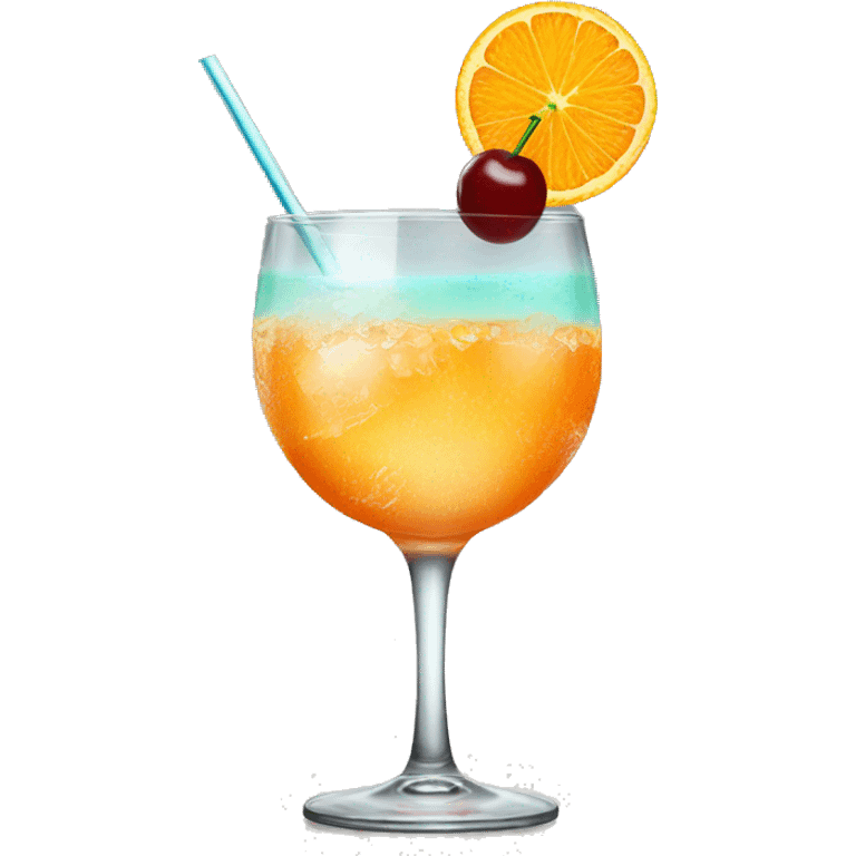 Cocktail garnished with an orange and a cherry emoji