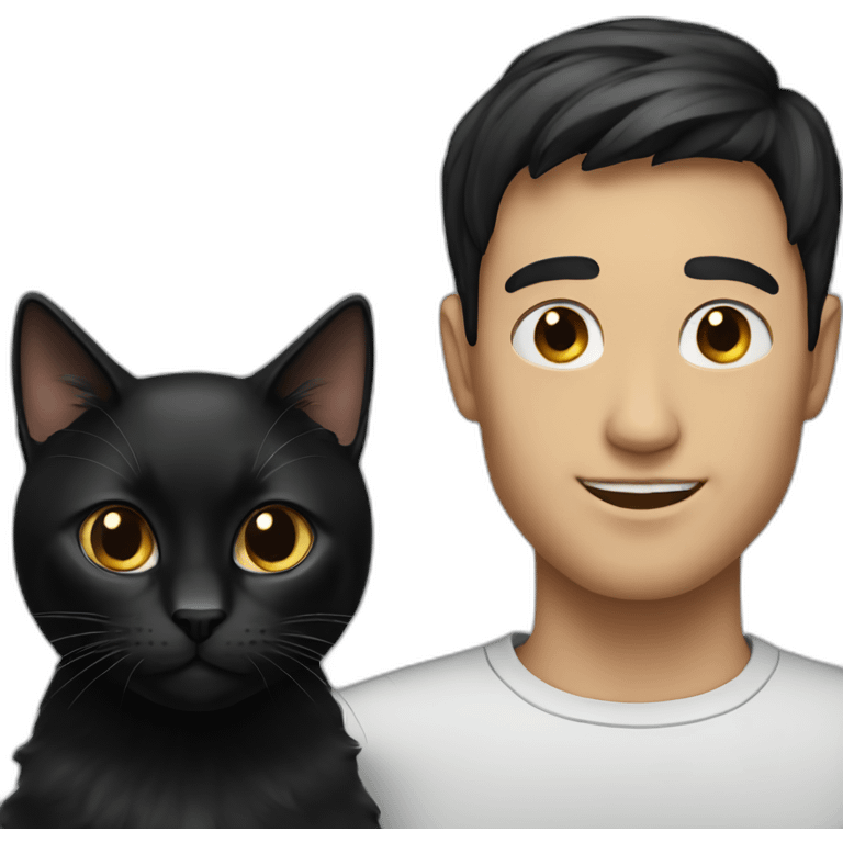 A man with black-hair and a black-cat emoji