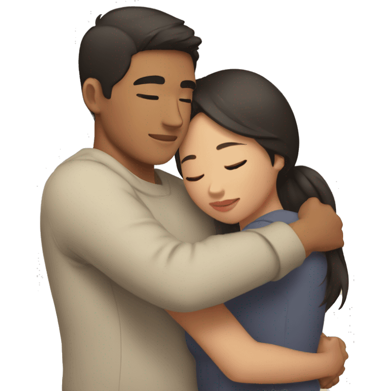 young brown Man and young asian woman hug love emoji