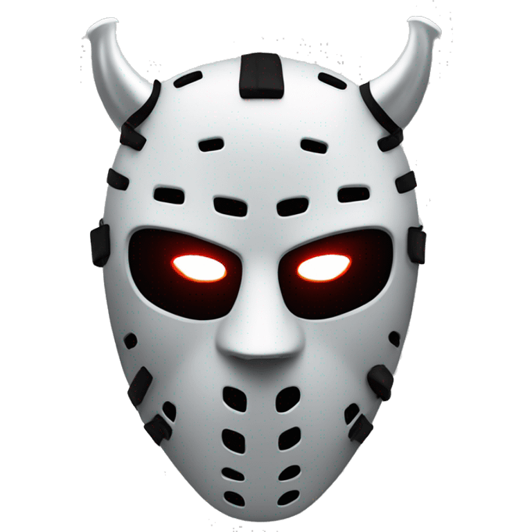 black hockey mask in Apple Emoji style, devil horns, iphone emoji, minimalistic, gothic, low poly, symmetrically emoji