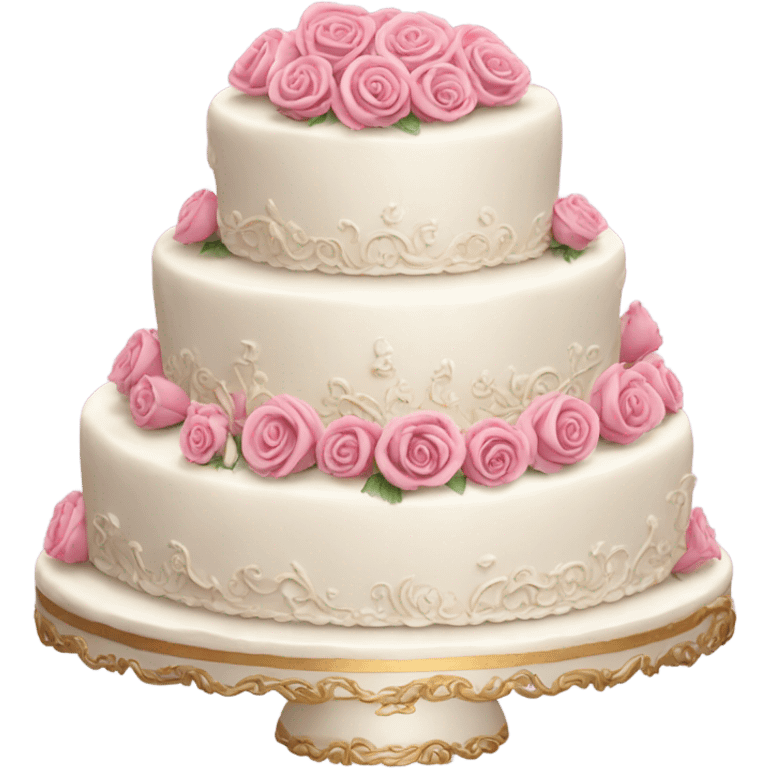 wedding cake very fancy ornate with pink roses realistic  emoji