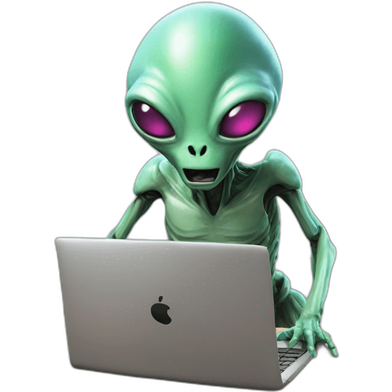 An alien tech using a laptop emoji