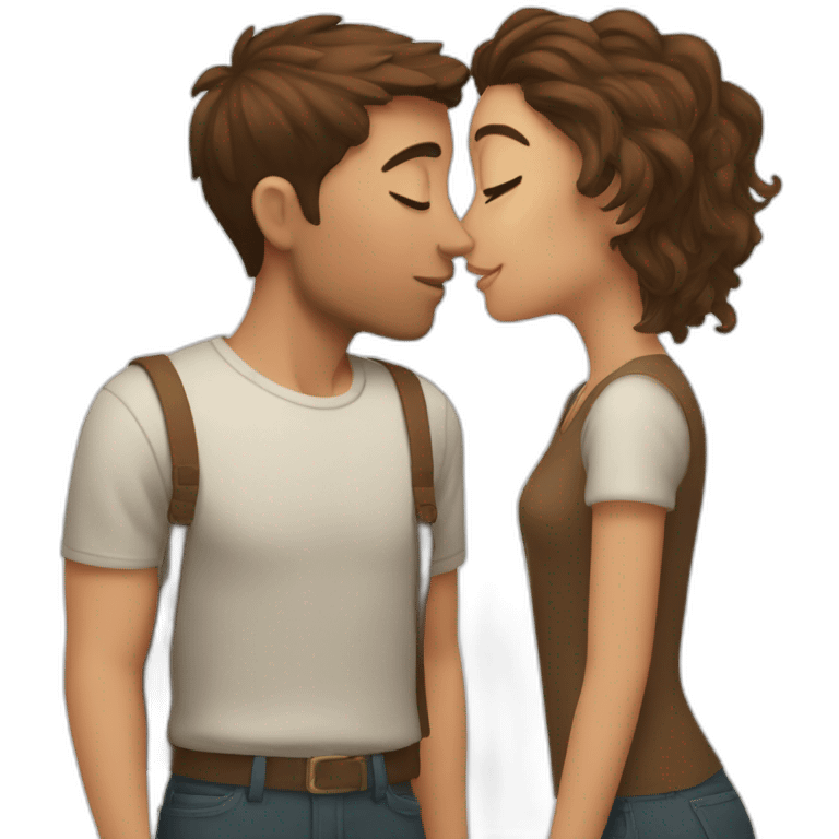 Brown haired girl kissing brown hair guy emoji