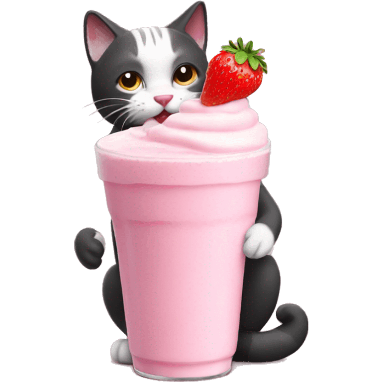 cat holding a strawberry milkshake  emoji