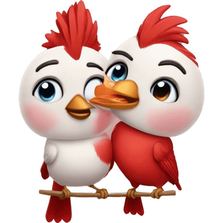 Two cardinals in love with passionate rosy cheeks emoji