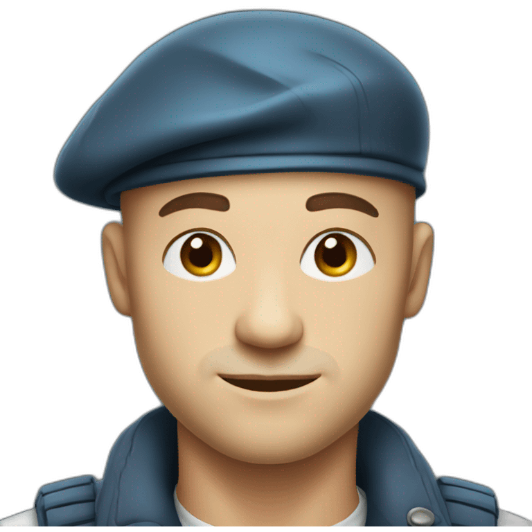 bald strong man with beret hat and blue eyes emoji