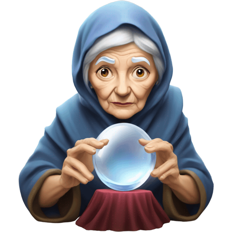 Wise Old Lady Fortune teller with crystal ball looking into the camera emoji