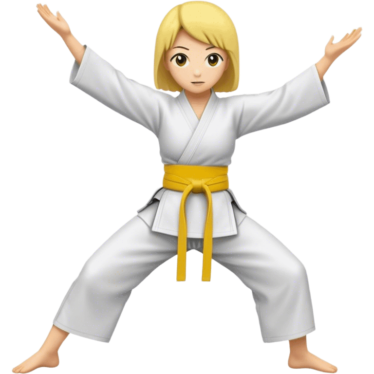 Woman doing aikido, wearing yellow belt emoji