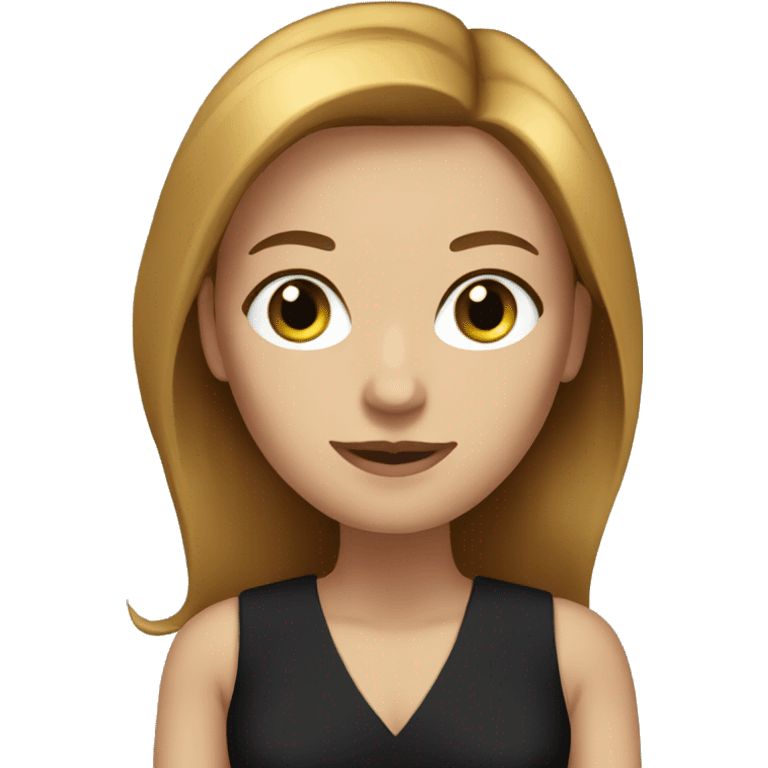 executive woman, straight golden brown hair, green eyes, black dress emoji