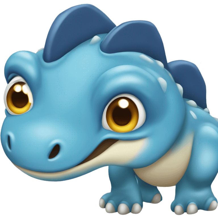 Un dinosaurio azul tierno con ojos kawai emoji