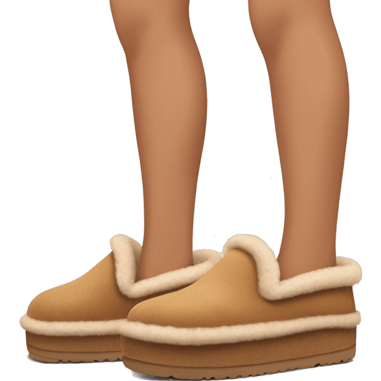 Ugg Camel slip-on slippers. A thin red zig-zag stitch line encircling ankles, VERY chunky platform sole. emoji