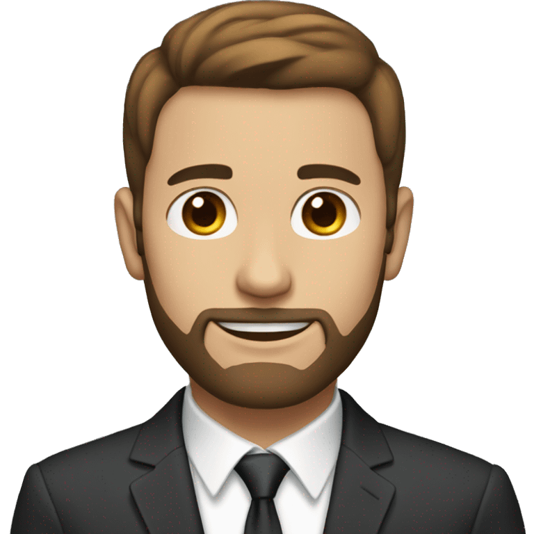 guy with short beard and thin short hair brown eyes brown hair and wearing a suit emoji