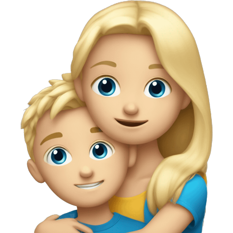 5 year old blond girl with blue eyes hugging a younger brother emoji