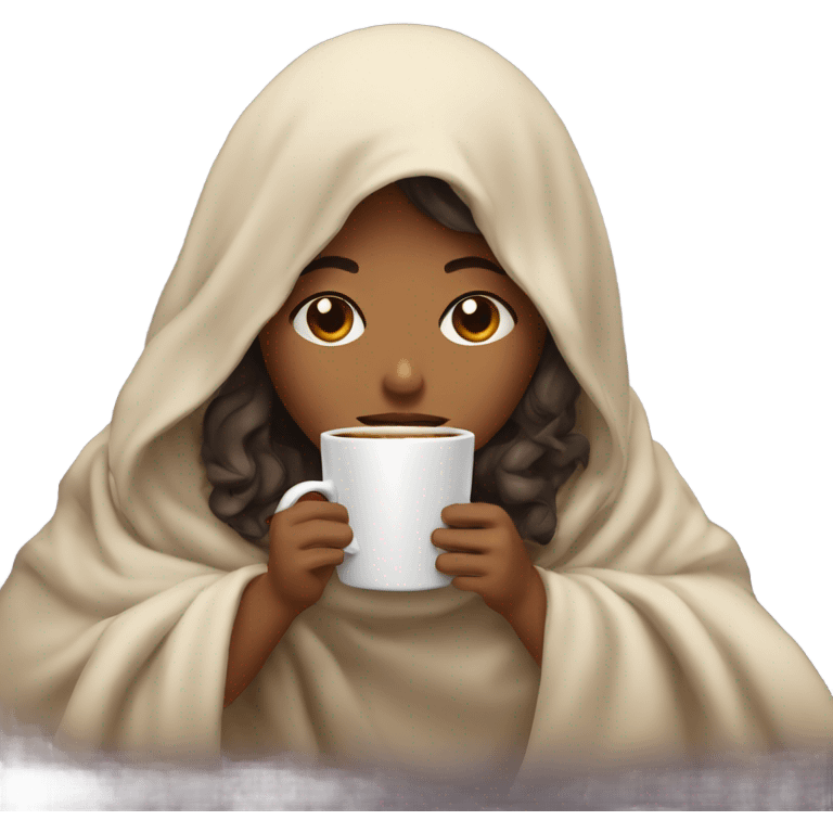 girl inside a blanket sipping coffee eyes closed emoji