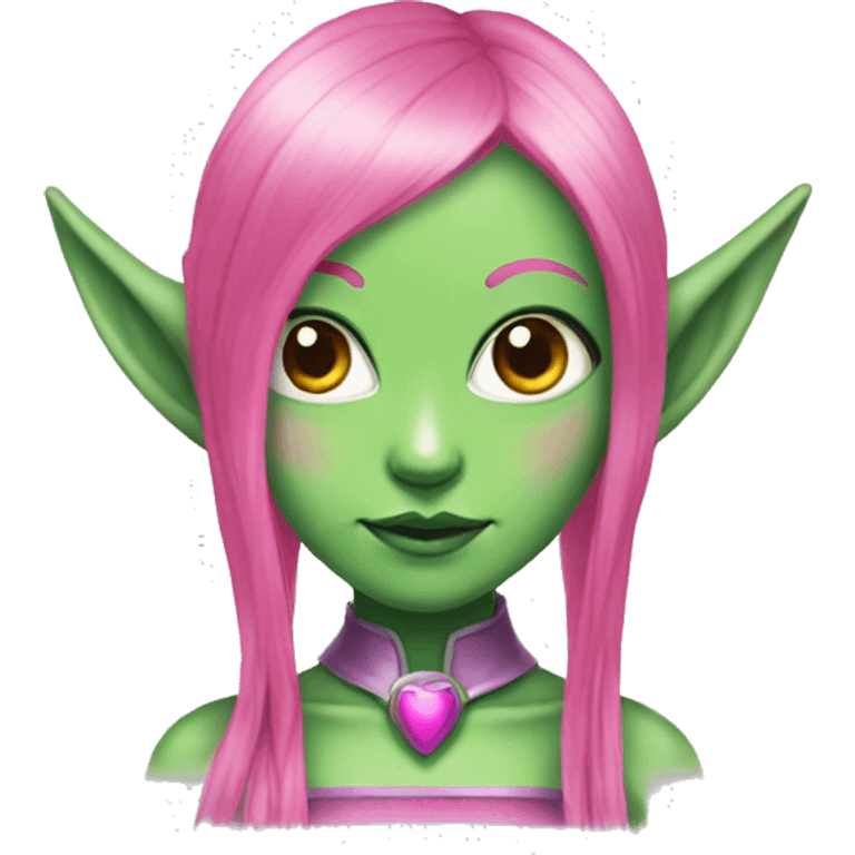 green alien girl with elf ears pink hair emoji