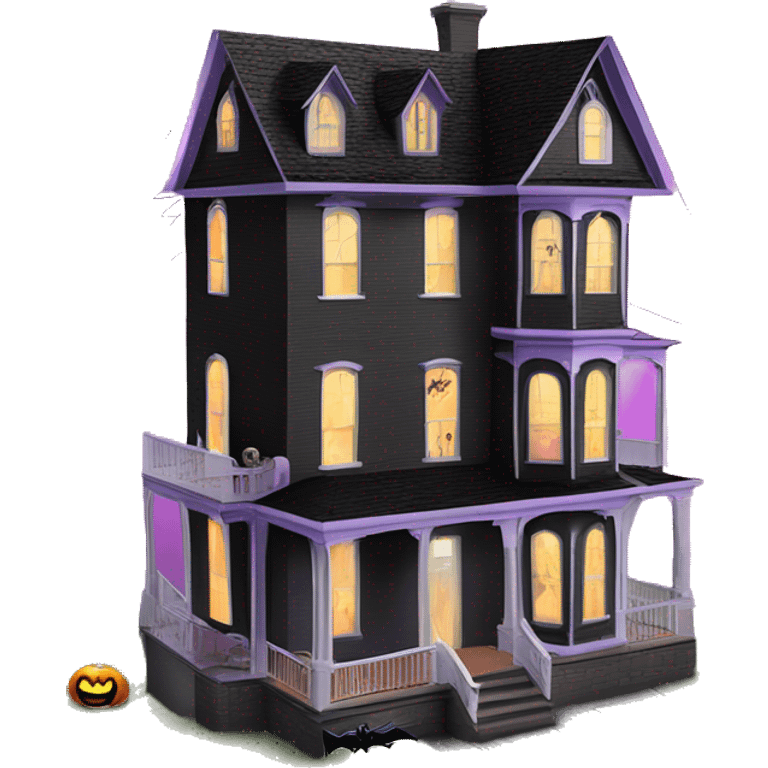 Barbie’s and Batman’s 6 story tall very haunted dream house with complete wrap-around porch and ghosts,guests, and spider webs everywhere and some broken windows and boards  emoji