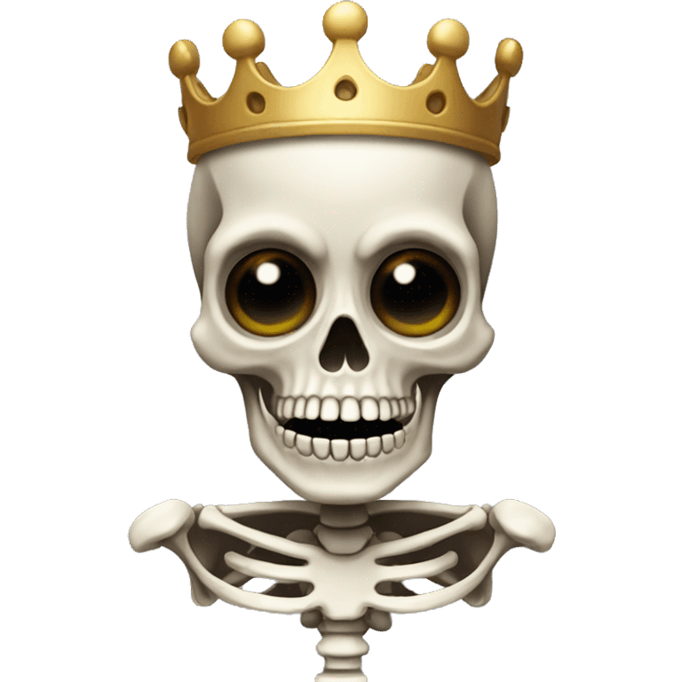 Skeleton with button for eyes and a crown on its head emoji