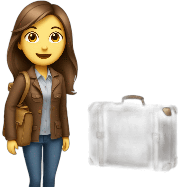 travel guide girl, brown straight hair with otter on suitcase emoji