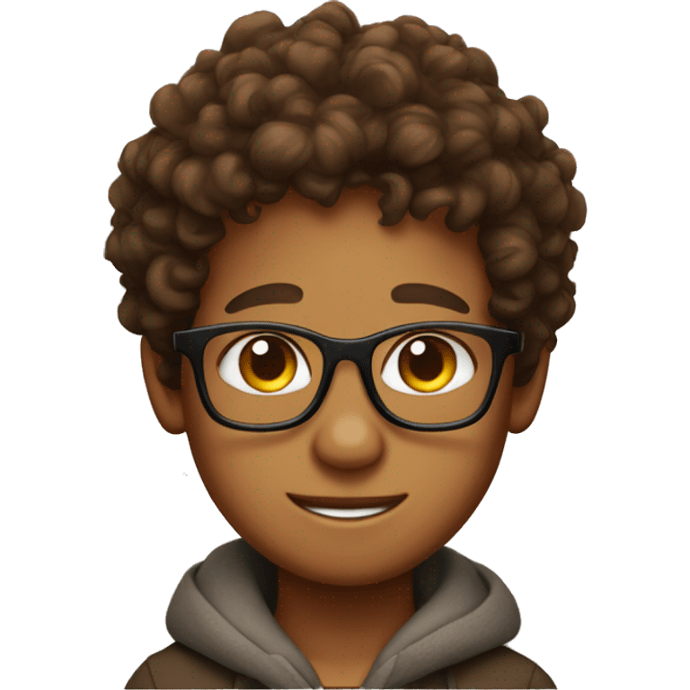 Brown haired curl boy with glasses on top of a kangaroo emoji