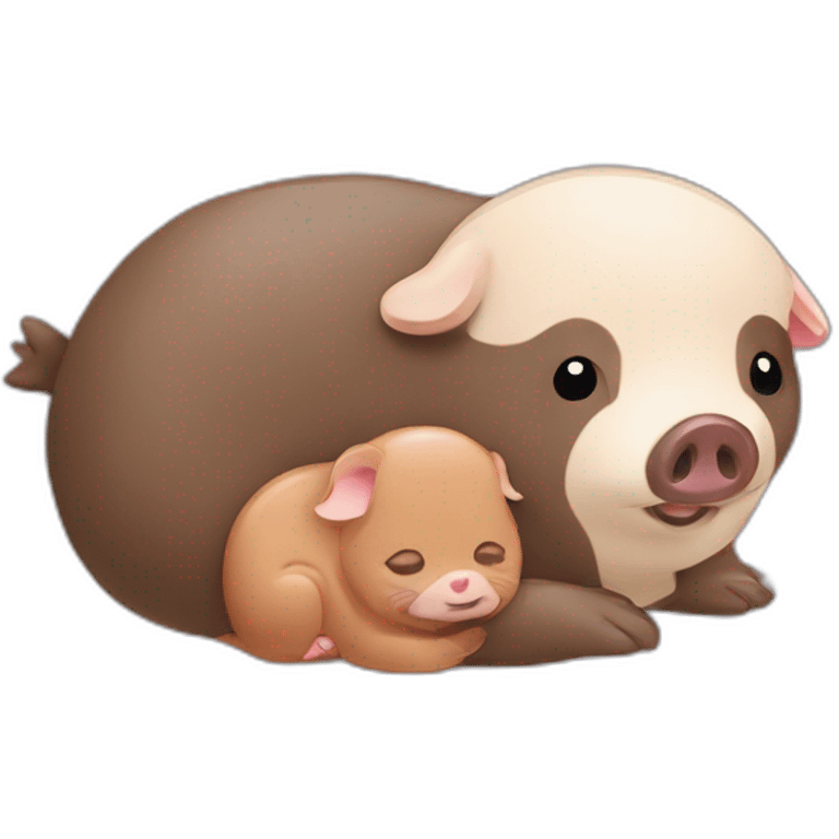 loutre et cochon qui se font un calin emoji