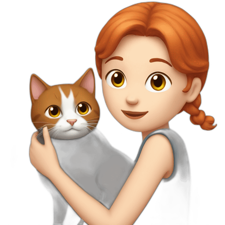 Red hair girl petting her gray cat emoji