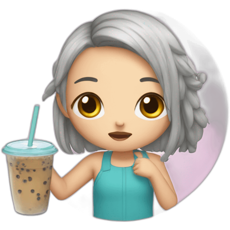 girl crying and holding bubble tea emoji