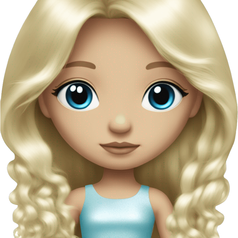 ocean blue doll eyes, blonde glowing silky long hair, girl, feminine, fragile, pink, angelic, in love emoji