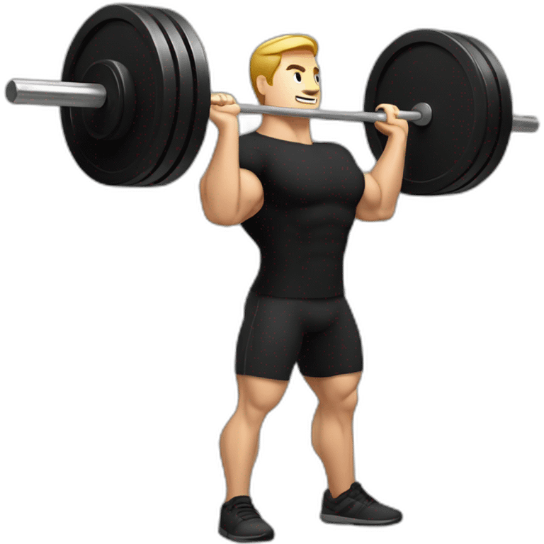 barbell squat, male, black shirt, center emoji