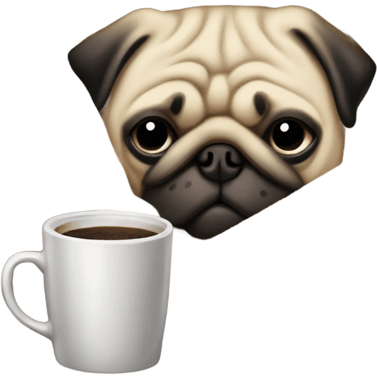 sleepy pug in a blanket with a cup of coffee emoji