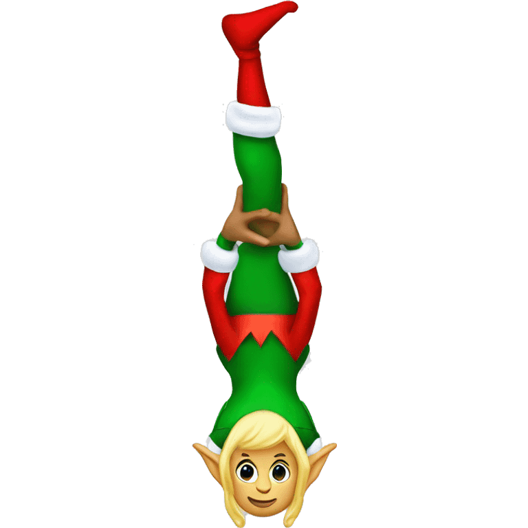 elf doing a handstand next to Santa Claus emoji