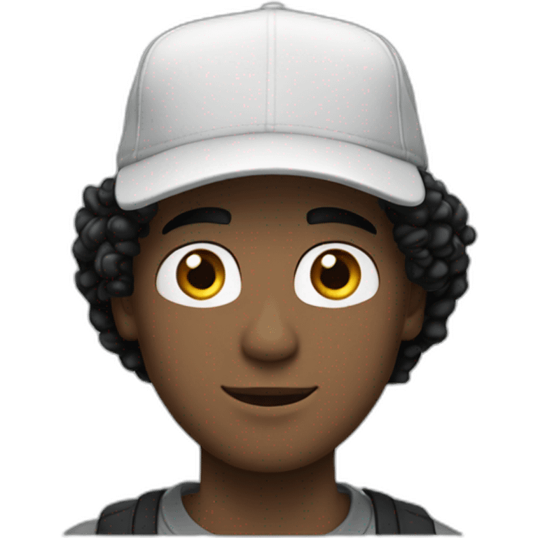 20yo Curly white man black hair with a MacBook and a ny cap emoji