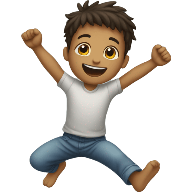 child is jumping with his arms up and legs down  emoji