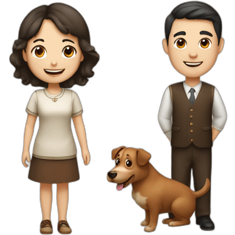 Jewish man and Chinese girl with brown dog smiling emoji