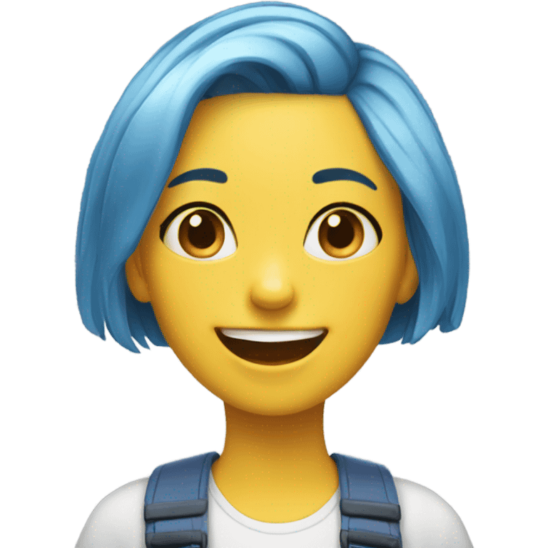 yellow Disney Pixar joy emoji face girl with short blue pixie haircut emoji