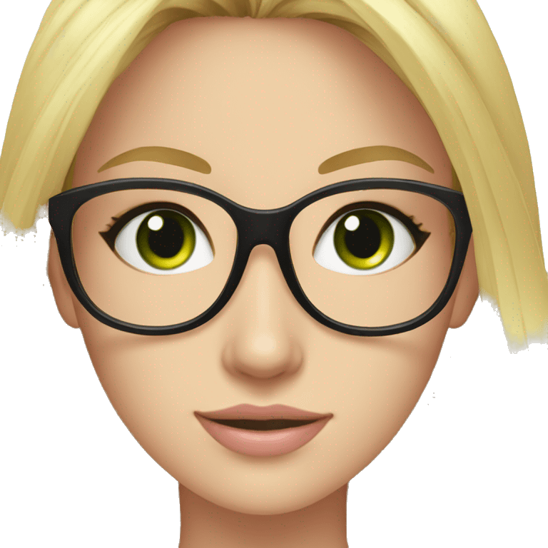 Young lady long blonde hair black glasses green eyes loves black and pink emoji