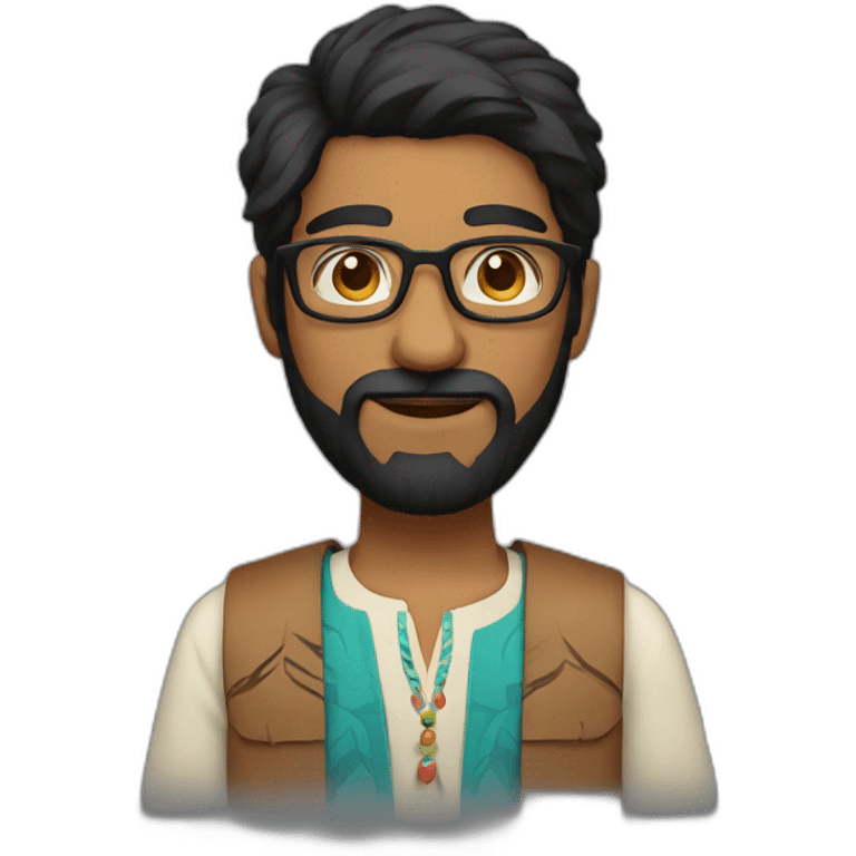 Black hair Indian with glasses and beard emoji