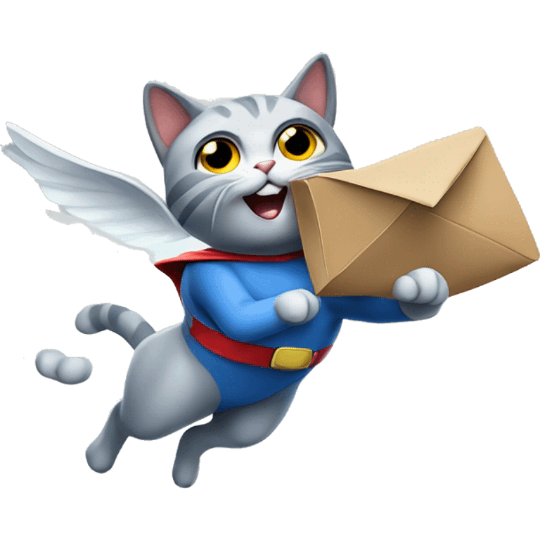 super hero cat that is flying and holding an inbox emoji