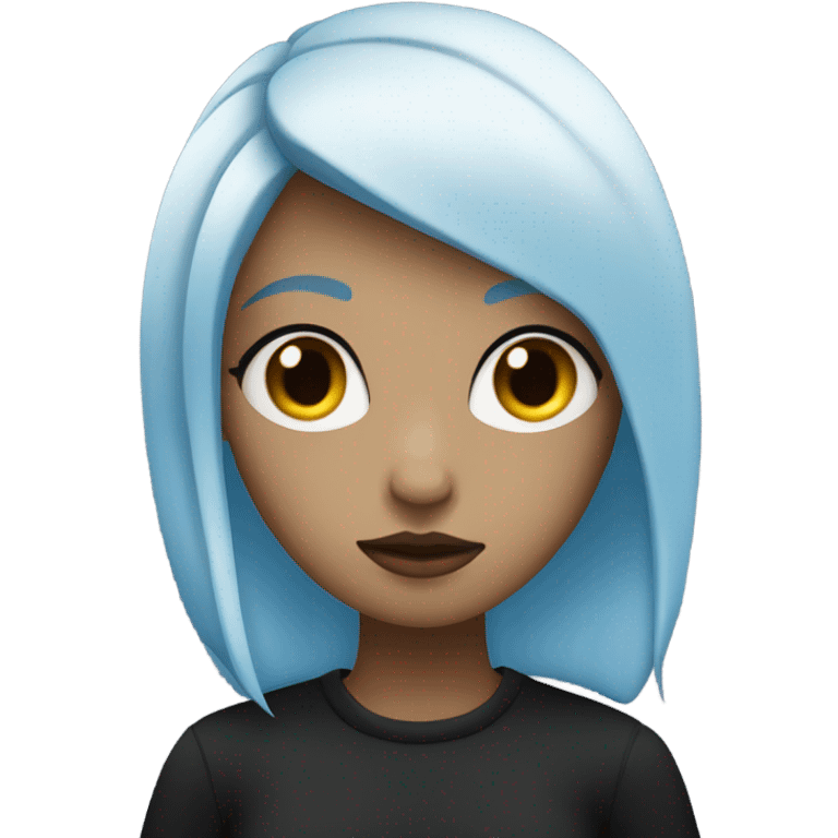 white skin girl with blue hair in black clothes thinking emoji